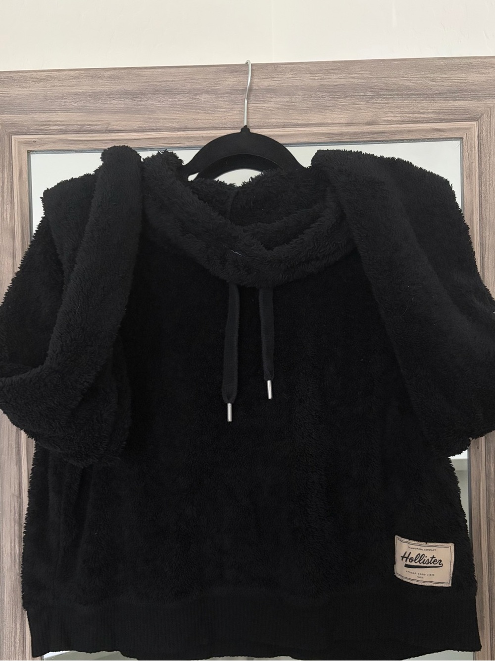 Hollister Black Plush Sherpa Cowl Neck Pullover